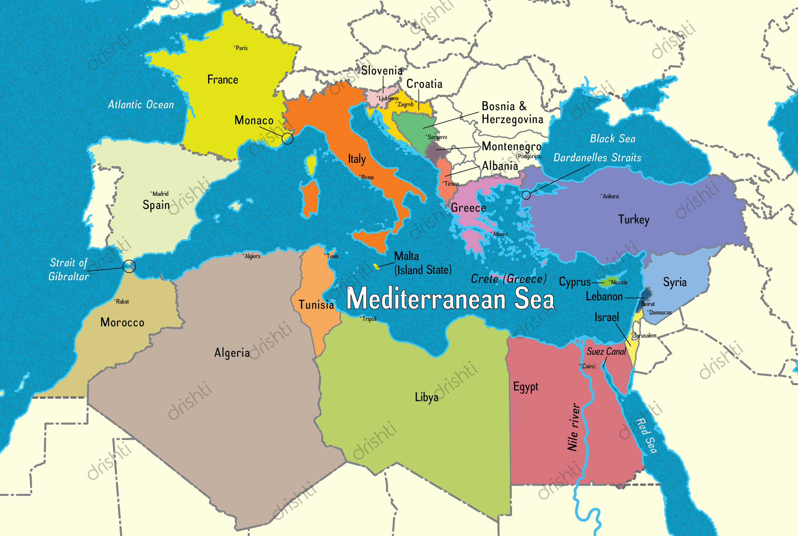 Map of The Mediterranean Sea Area